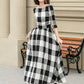 Half sleeves plaid spring summer linen dress 4953