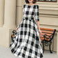 Half sleeves plaid spring summer linen dress 4953