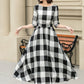 Half sleeves plaid spring summer linen dress 4953