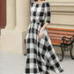 Half sleeves plaid spring summer linen dress 4953