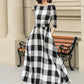 Half sleeves plaid spring summer linen dress 4953