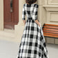 Half sleeves plaid spring summer linen dress 4953