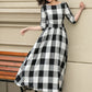 Half sleeves plaid spring summer linen dress 4953