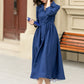 blue midi linen shirt dress women 4955