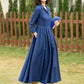 blue midi linen shirt dress women 4955