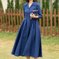 blue midi linen shirt dress women 4955