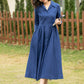 blue midi linen shirt dress women 4955