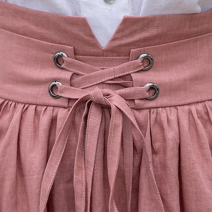 Blush Pink Linen Swing Skirt - High Waist with Pockets 4261