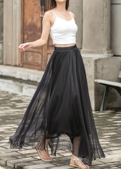 Black Chiffon Maxi Skirt - Elastic Waist, Circle Flowy Silhouette 3692