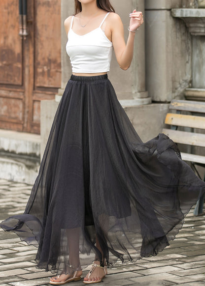 Black Chiffon Maxi Skirt - Elastic Waist, Circle Flowy Silhouette 3692