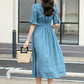 Women's summer Deep V- neck button down Linen midi dress 4265