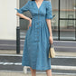 Deep V- neck button down Linen midi dress 4265 - Size S #CK2300520