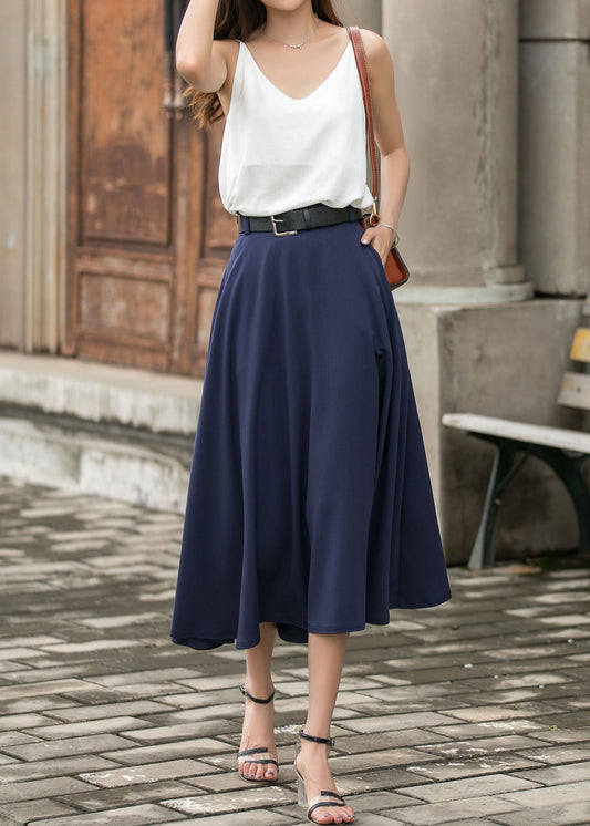 Elegant Navy Blue A-Line Skirt 3696#