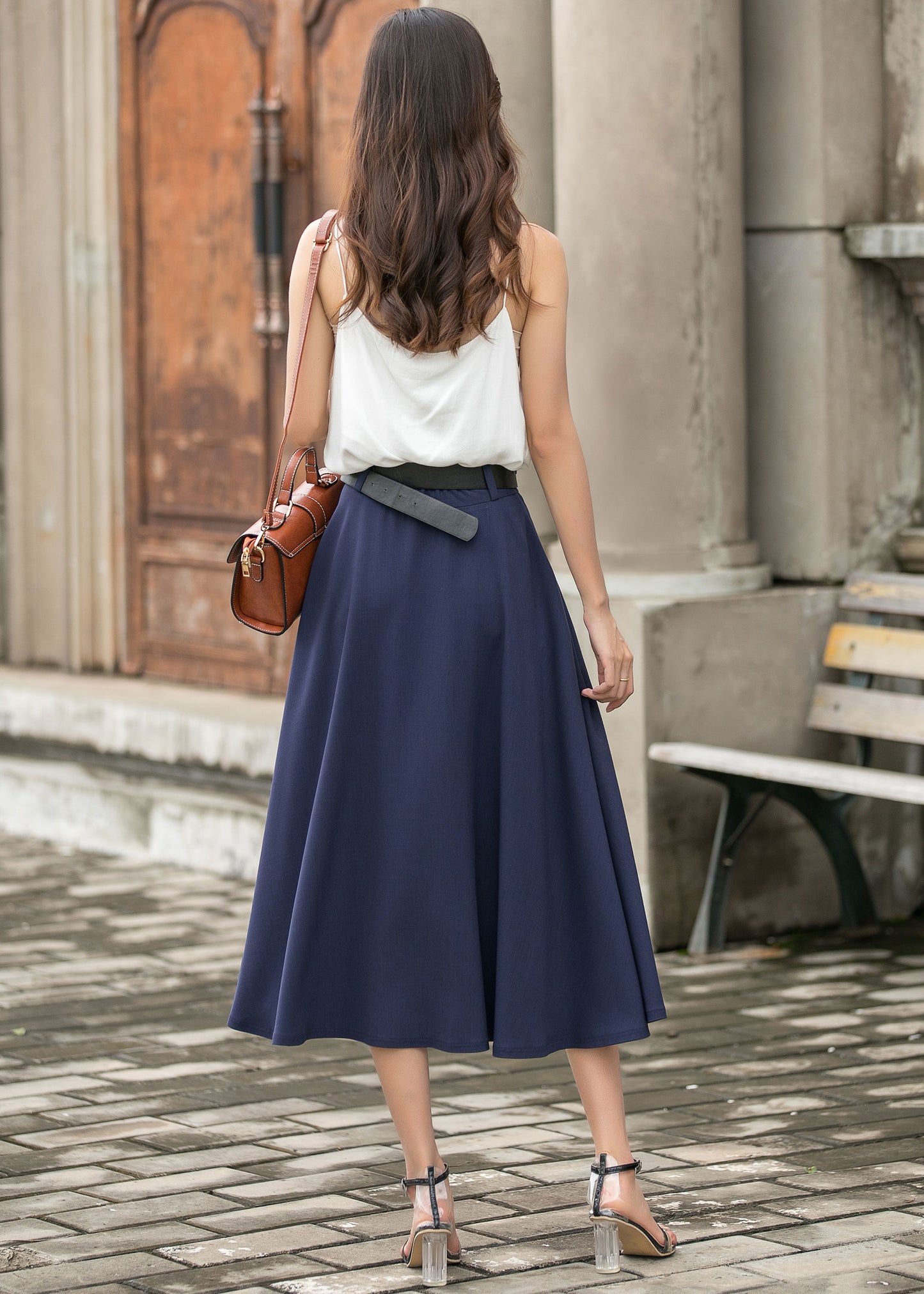 Elegant Navy Blue A-Line Skirt 3696#