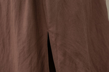 Brown Linen Dress - Pinafore Apron with Flared Skirt 4268