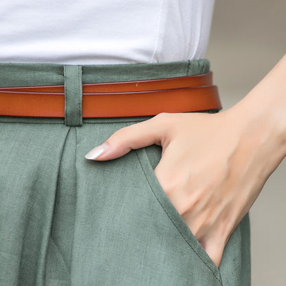 Green Linen Midi Skirt - Button-Down, Regular Fit 3697