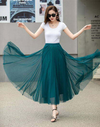 Boho Chiffon Midi Skirt, Elastic Waist Circle Skirt | Xiaolizi 4271