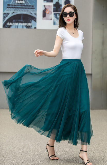 Boho Chiffon Midi Skirt, Elastic Waist Circle Skirt | Xiaolizi 4271
