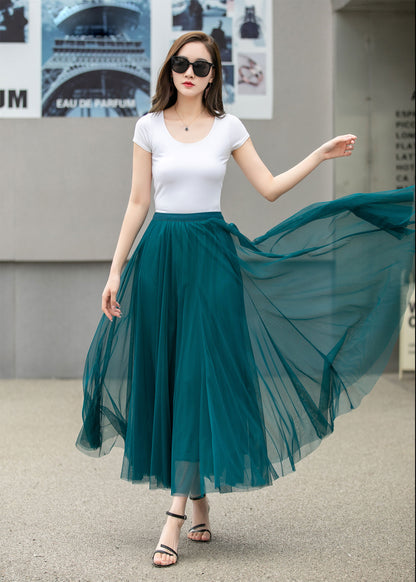 Boho Chiffon Midi Skirt, Elastic Waist Circle Skirt | Xiaolizi 4271
