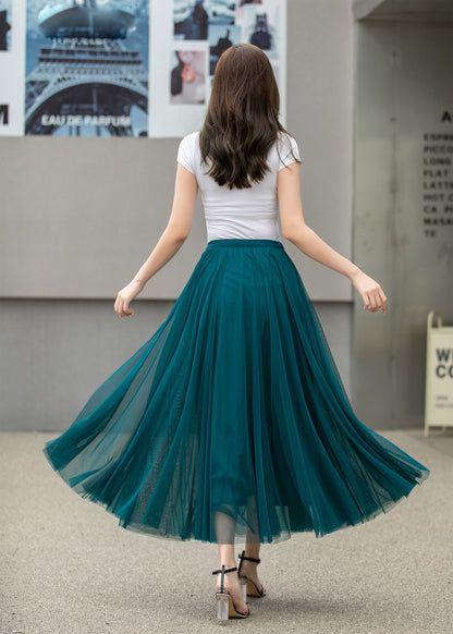 Boho Chiffon Midi Skirt, Elastic Waist Circle Skirt | Xiaolizi 4271
