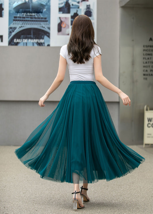 Boho Chiffon Midi Skirt, Elastic Waist Circle Skirt | Xiaolizi 4271