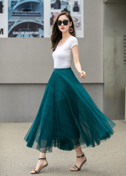 Boho Chiffon Midi Skirt, Elastic Waist Circle Skirt | Xiaolizi 4271