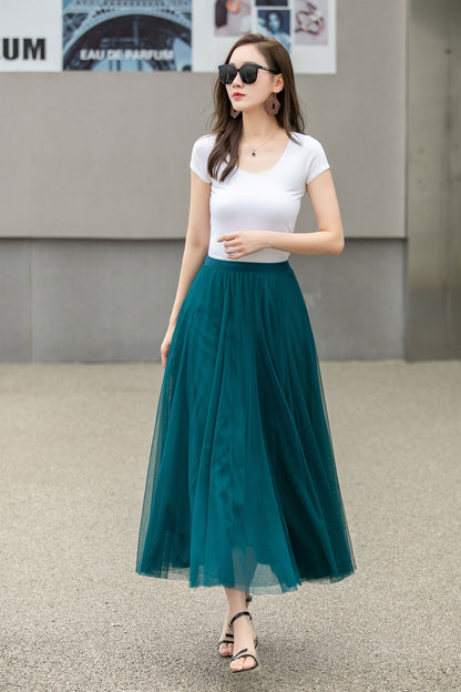 Boho Chiffon Midi Skirt, Elastic Waist Circle Skirt | Xiaolizi 4271