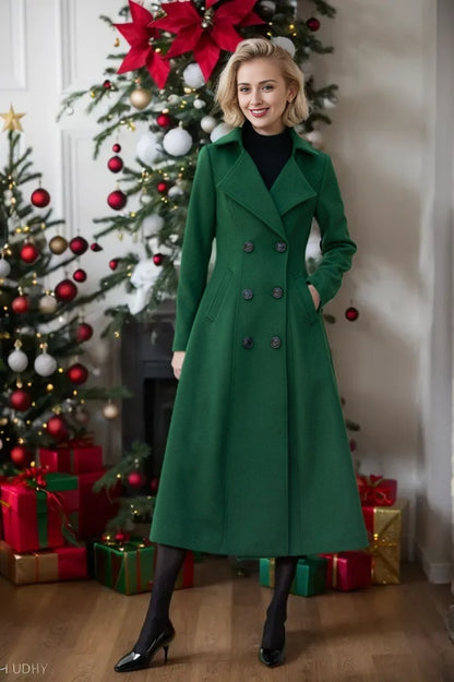 Double breasted green winter wool coat 5349