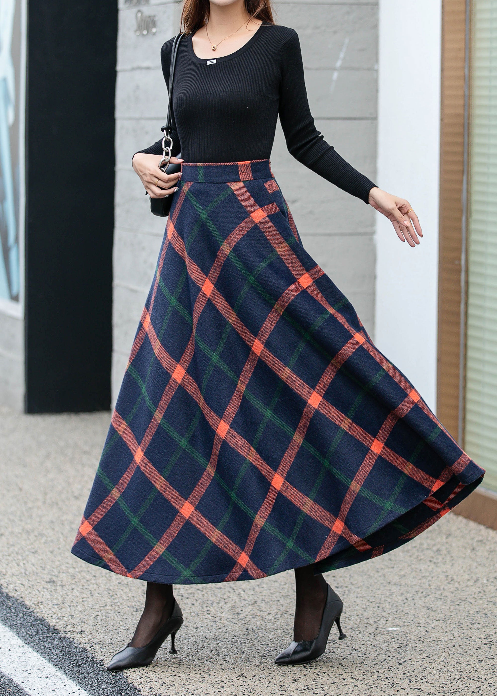 Women's Long Wool maxi Plaid Skirt, Wool Maxi Skirt Women, buying Vintage Inspired Swing Skirt, High Waisted wool Skirt, Custom wool Skirt 1146