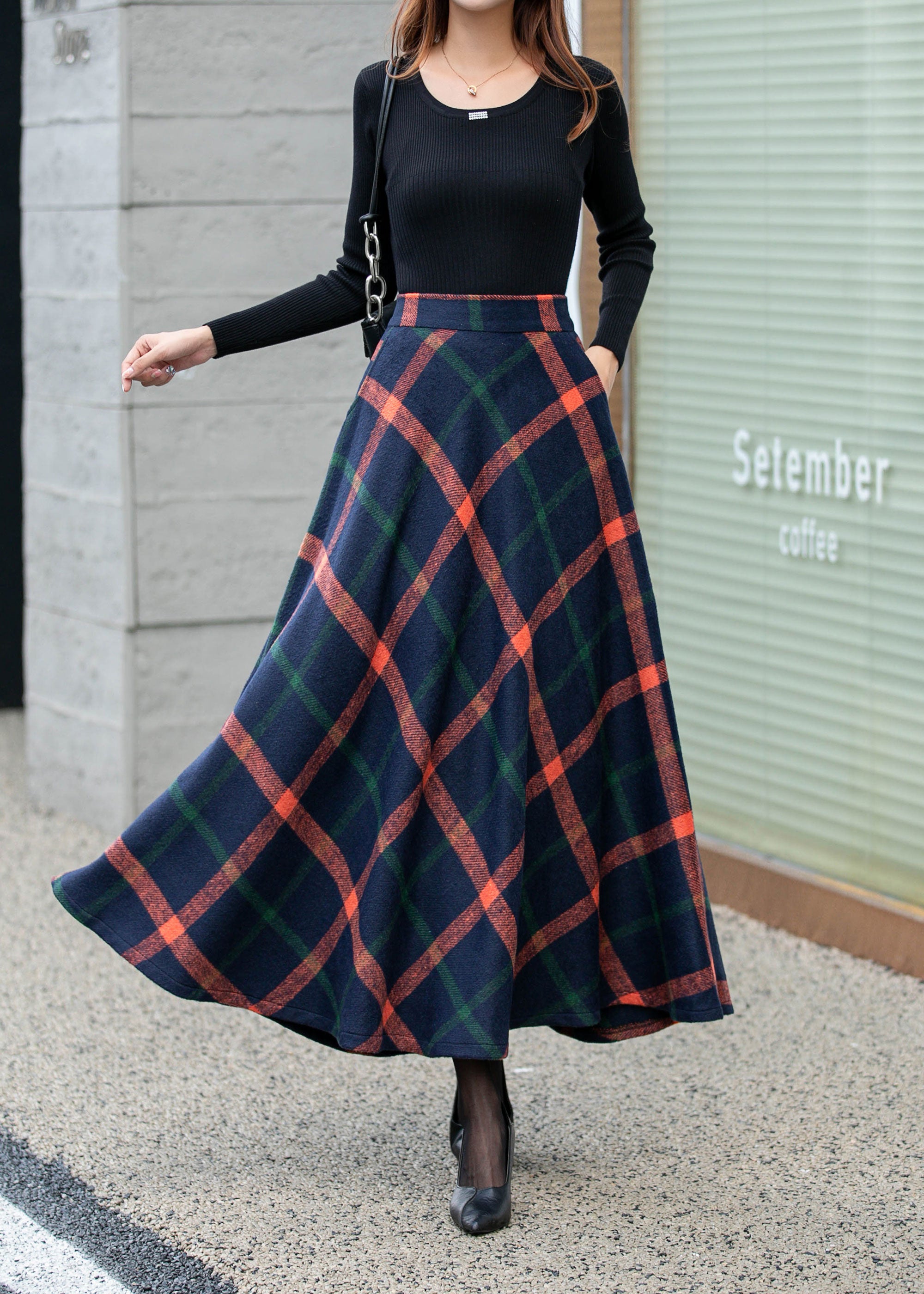 Womens plaid maxi clearance skirt