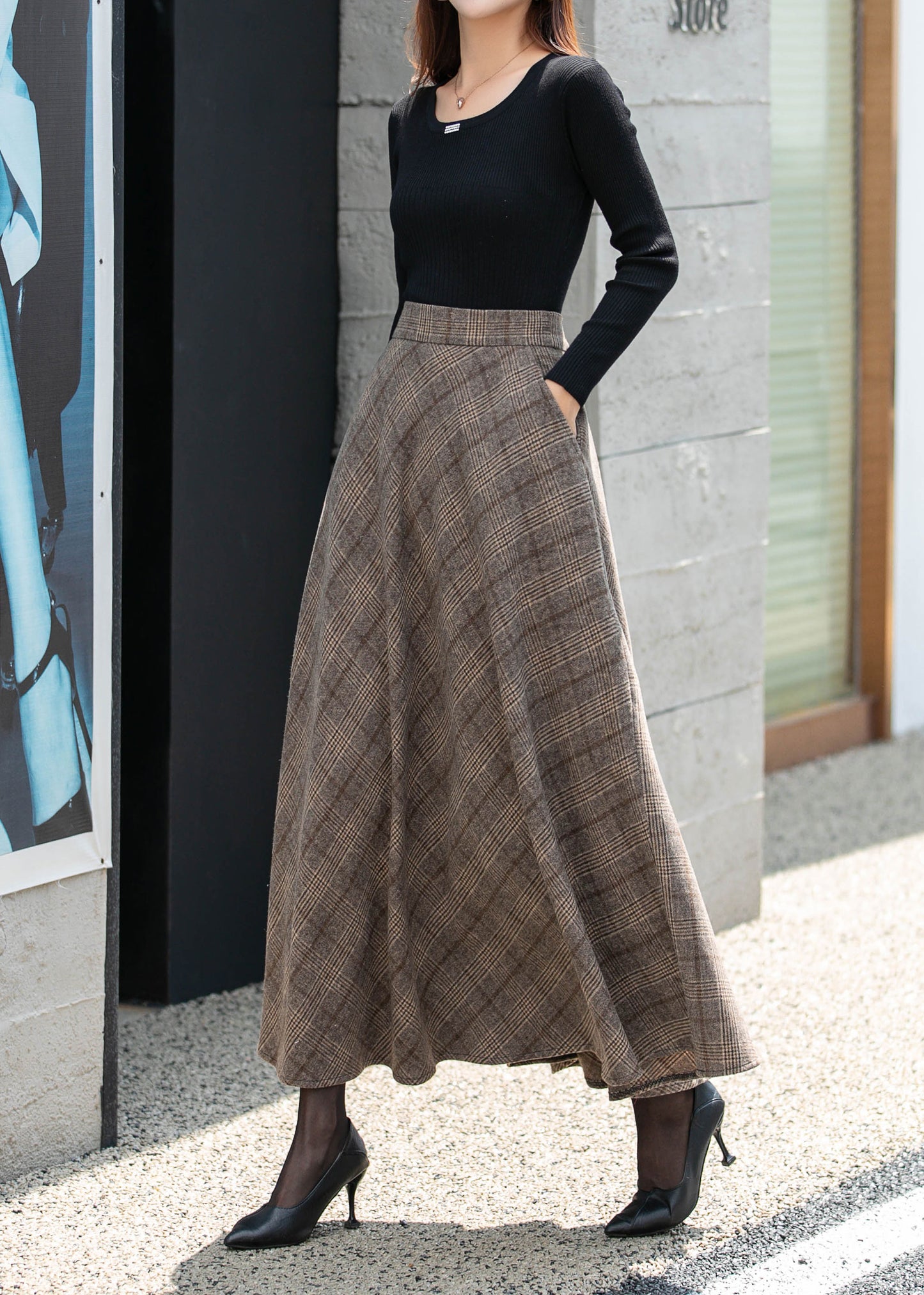 Maxi Wool Skirt, Wool Skirt Women, Plaid Skirt women 4679