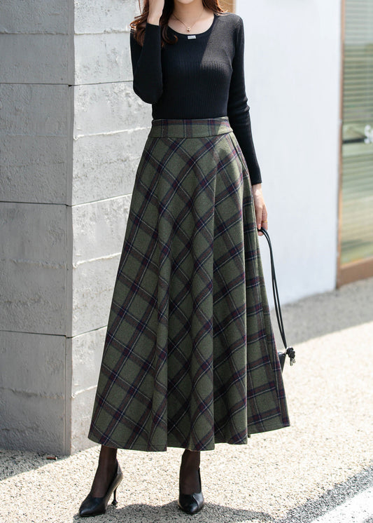 Wool Skirt, Long Wool plaid Skirt Women, High Waisted Skirt 4681