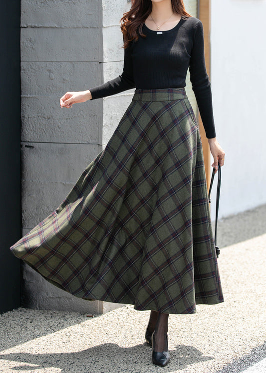 Wool Skirt, Long Wool plaid Skirt Women, High Waisted Skirt 4681