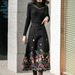 Black Midi Embroidered Wool Skirt 4127