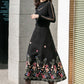 Black Midi Embroidered Wool Skirt 4127