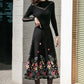 Black Midi Embroidered Wool Skirt 4127