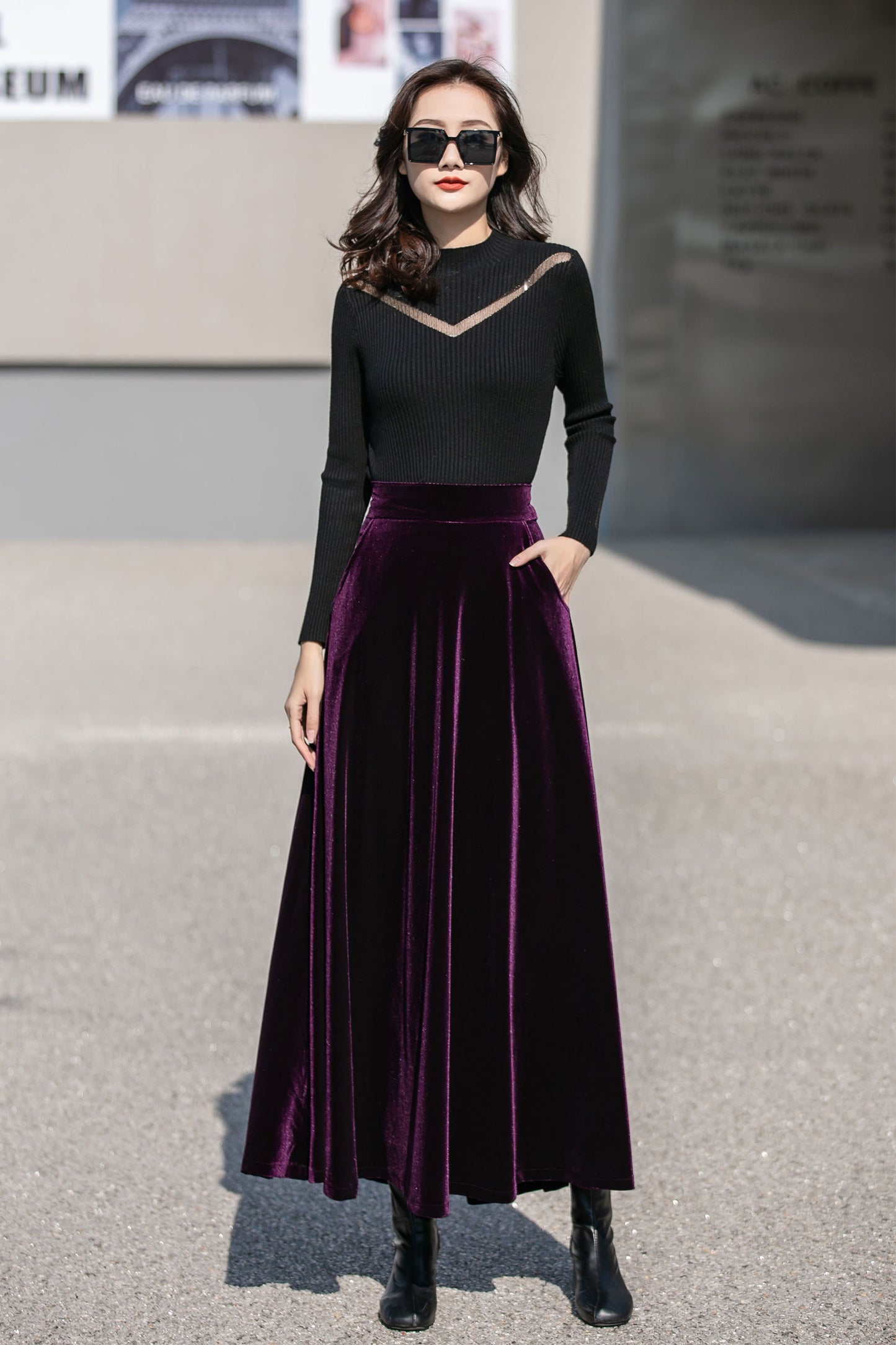 Purple Long Velvet Skirt 4136