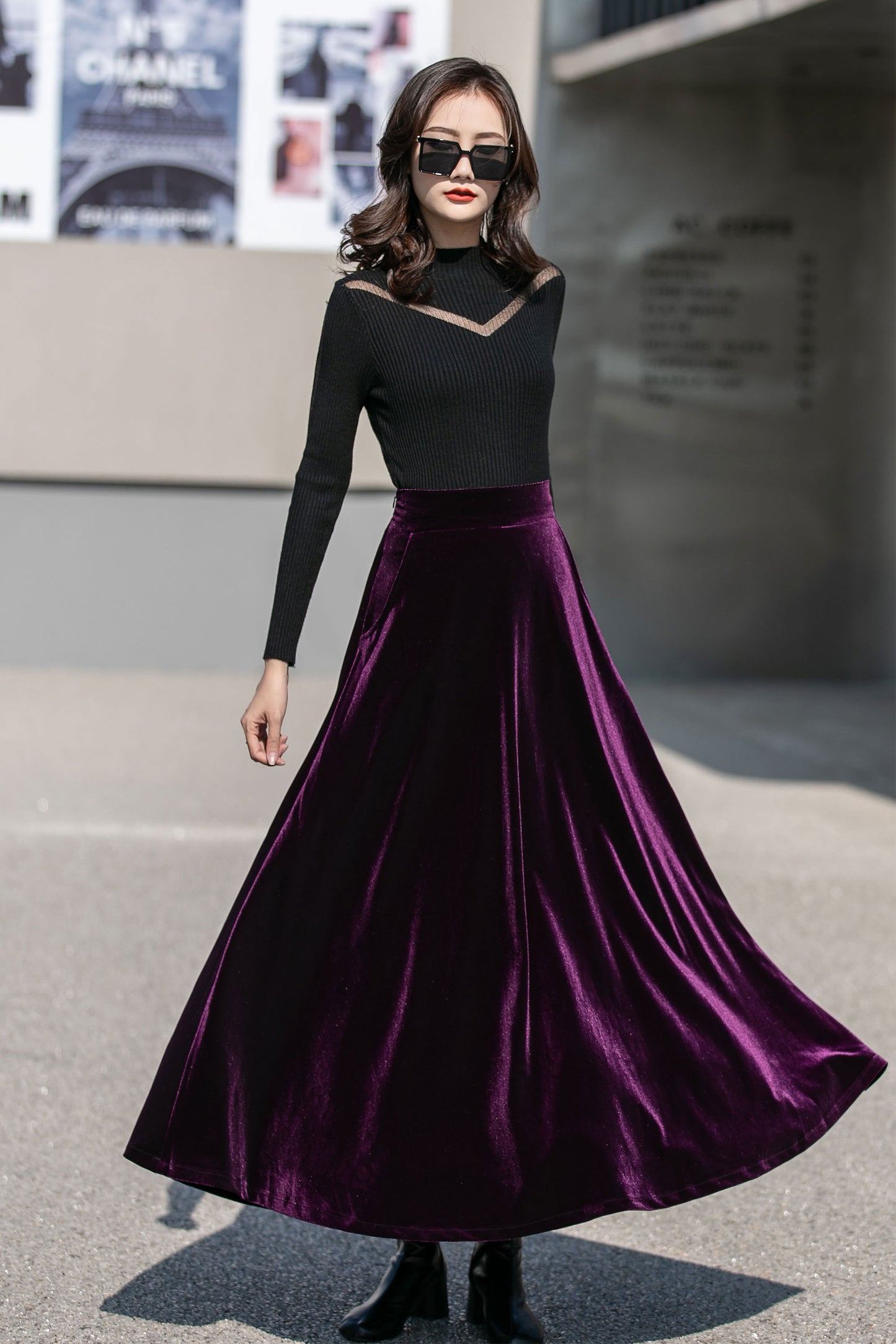 Purple Long Velvet Skirt 4136