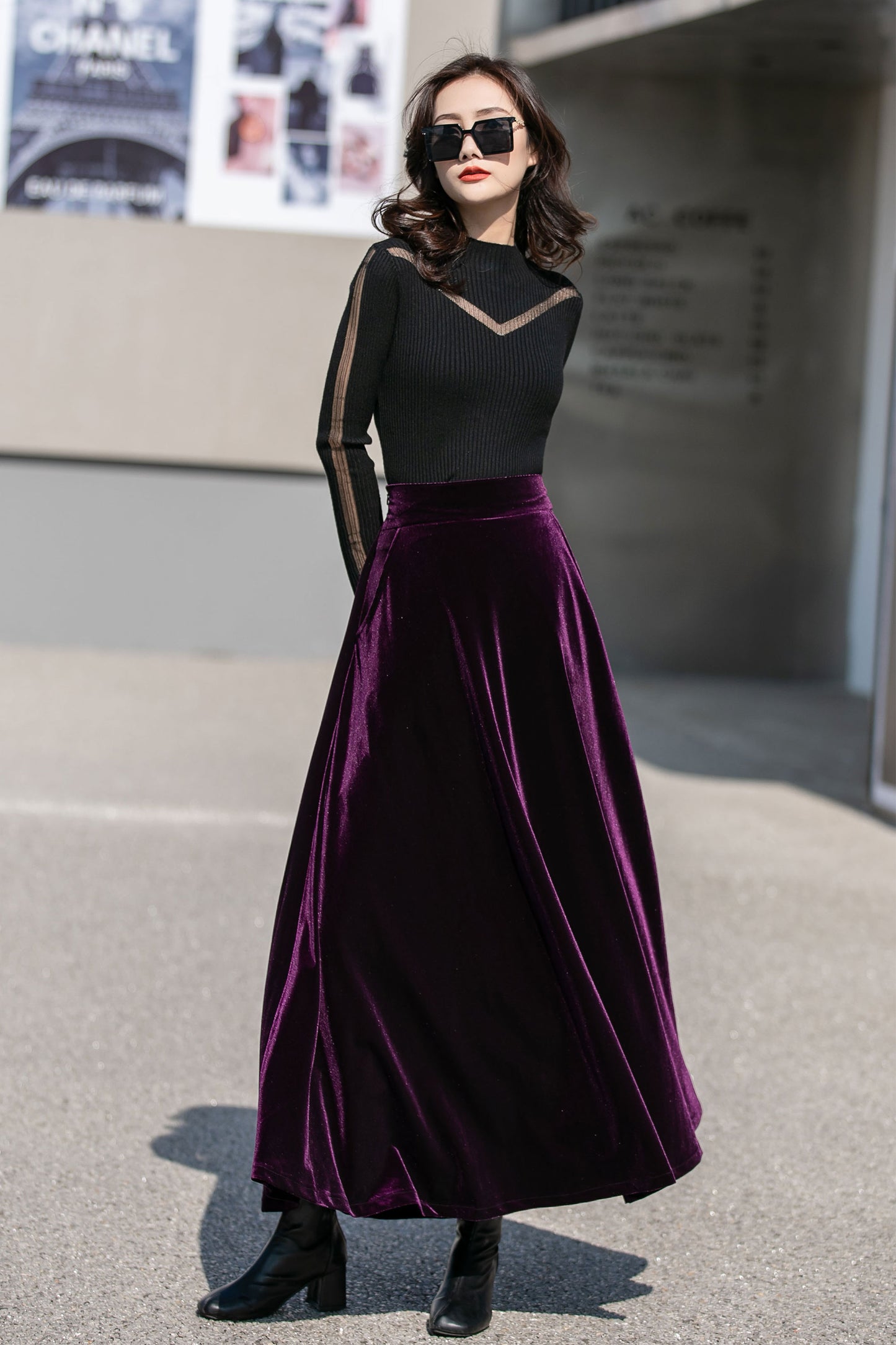 Purple Long Velvet Skirt 4136