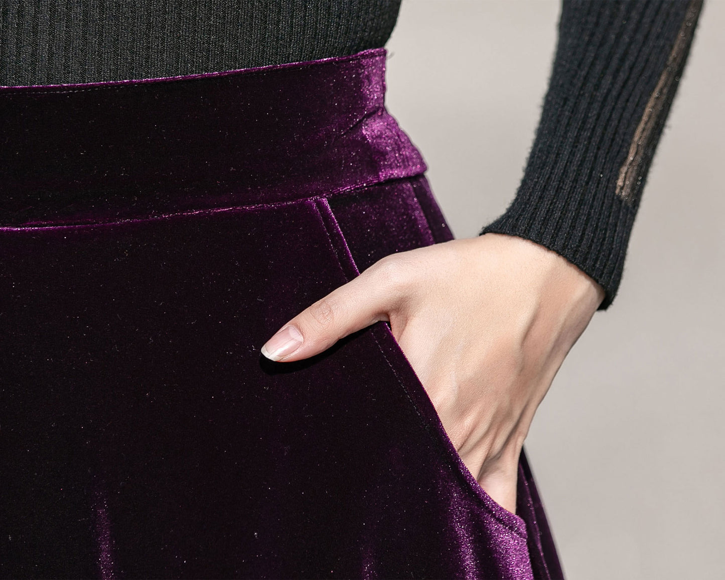 Purple Long Velvet Skirt 4136