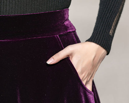 Purple Velvet Maxi Skirt - High Waist Full Flowy Silhouette 4136