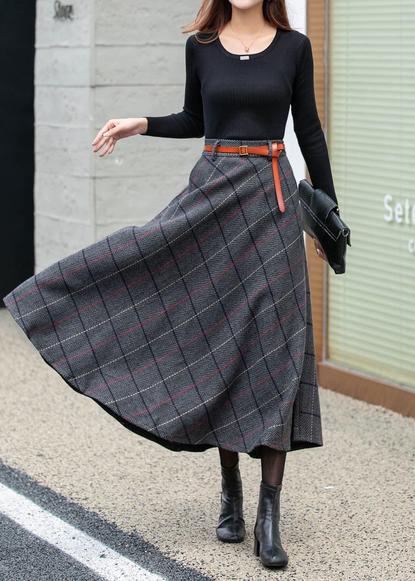Plaid Skirt, Wool Skirt Women, Winter Skirt 4682