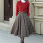 Gray Plaid Wool Midi Skirt – Vintage High Waist Pleated Circle Skirt 5306