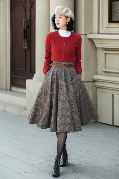 Plaid winter wool circle skirt 5306