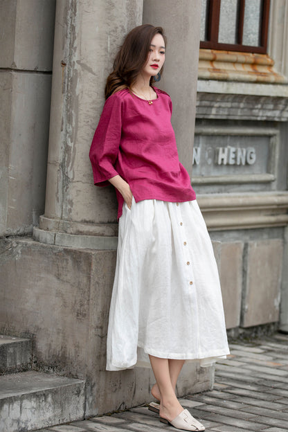 Handmade Relaxed Fit Pink Linen Shirt – Comfortable and Versatile Design 4290