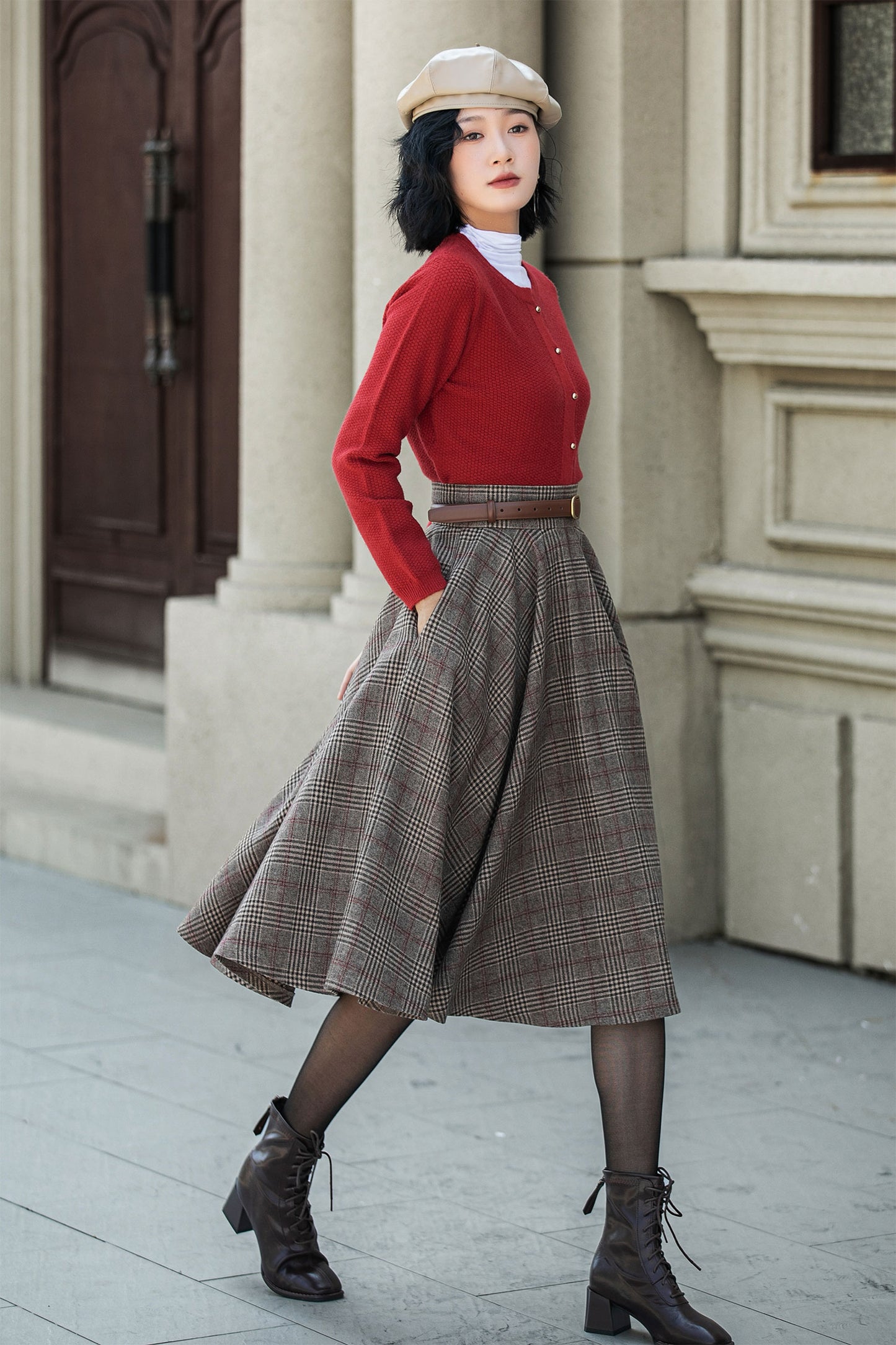 Plaid winter wool circle skirt 5306