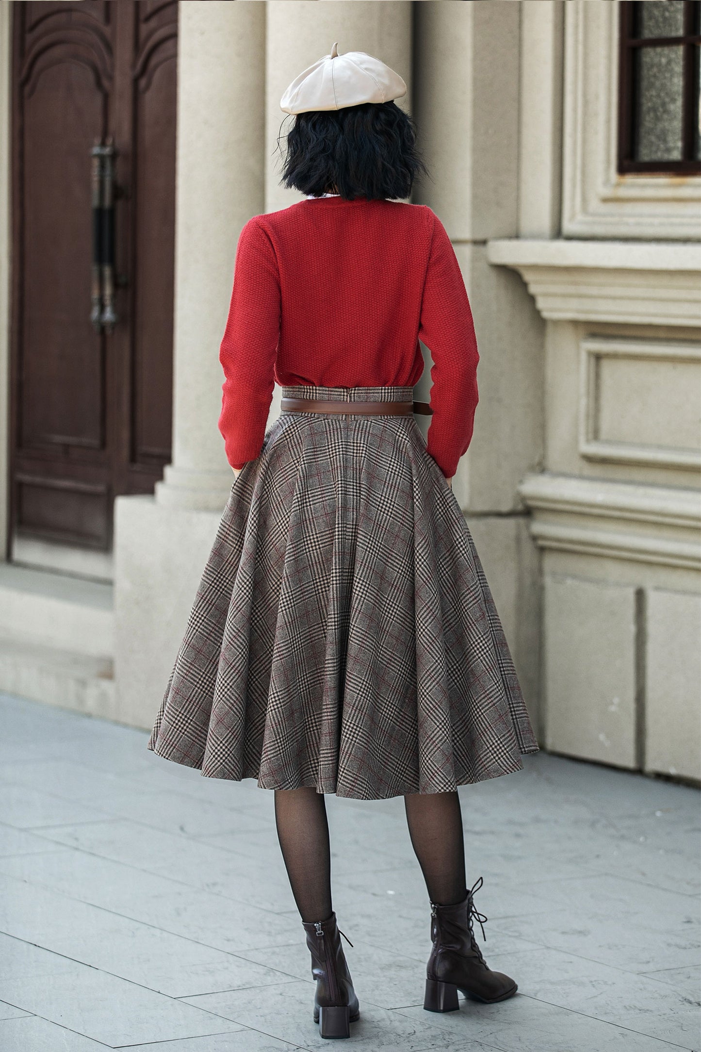 Plaid winter wool circle skirt 5306