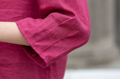 Pink Linen Blouse - Handmade Relaxed Fit with Elbow Sleeves 4290