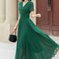Flowy Green Chiffon Dress – Bridesmaid, Garden Party & Wedding Guest Dress | Xiaolizi 6025
