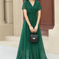Flowy Green Chiffon Dress – Bridesmaid, Garden Party & Wedding Guest Dress | Xiaolizi 6025